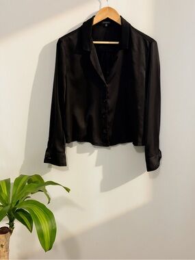 Dynamite Black Satin Button-Up Blouse